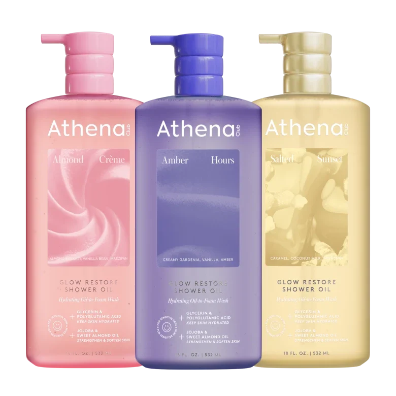 Glow Restore Shower Oil Trio - Airy Artisan Trio Assortment Almond Creme, Amber Hours, Salted Sunset